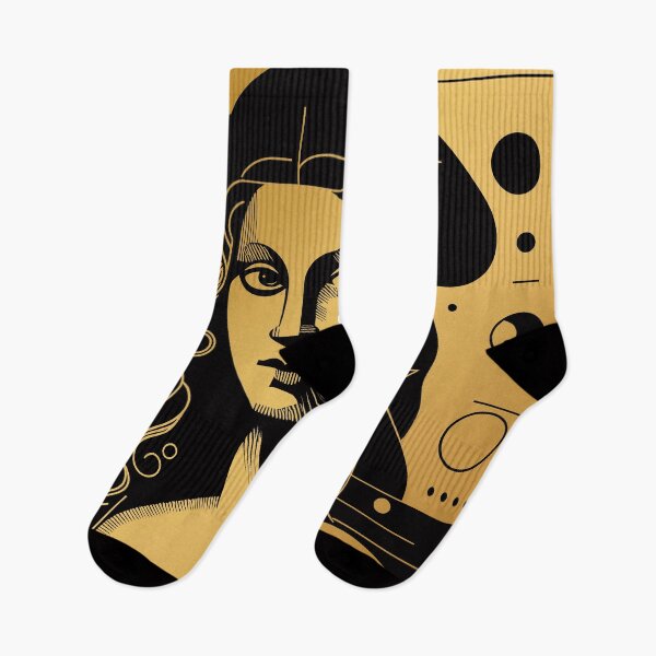 Item preview, La Joconde or abstract ancient historical woman portrait with geometric patterns and lines, in gold and black designed and sold by 4Seasons.