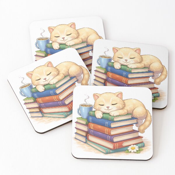 Item preview, Sleepy Bookworm Cat – Cozy Reading Kitty with Books & Coffee designed and sold by Furfolkz.
