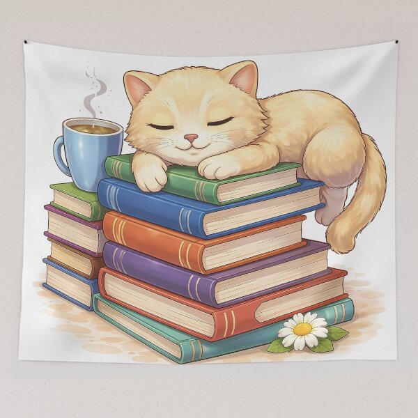 Item preview, Sleepy Bookworm Cat – Cozy Reading Kitty with Books & Coffee designed and sold by Furfolkz.