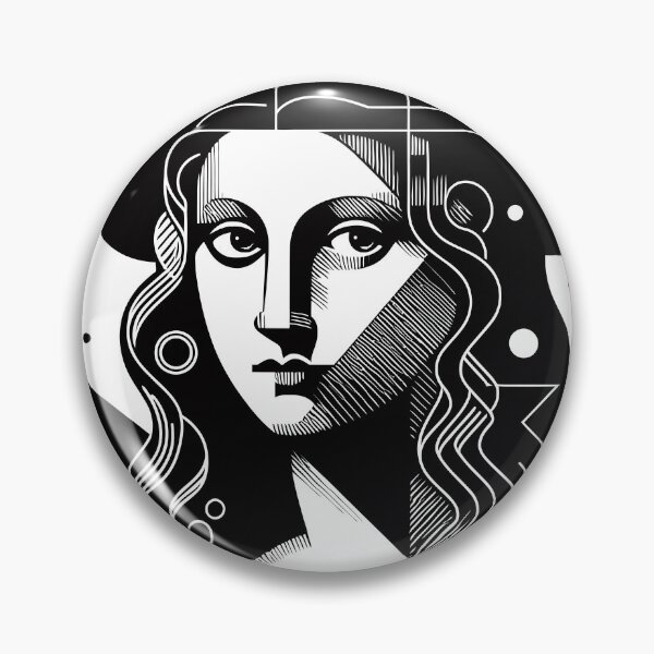 Item preview, La Joconde or abstract ancient historical woman portrait with geometric patterns and lines, in white and black designed and sold by 4Seasons.