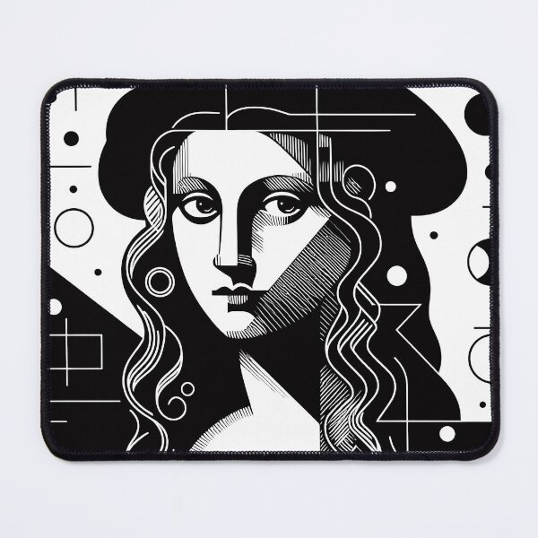 Item preview, La Joconde or abstract ancient historical woman portrait with geometric patterns and lines, in white and black designed and sold by 4Seasons.