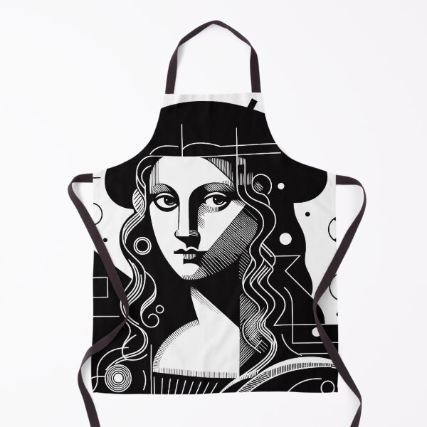 Item preview, La Joconde or abstract ancient historical woman portrait with geometric patterns and lines, in white and black designed and sold by 4Seasons.