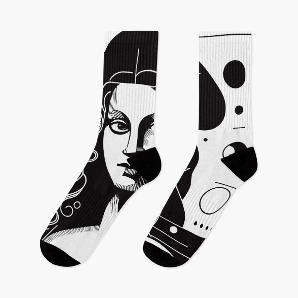 Item preview, La Joconde or abstract ancient historical woman portrait with geometric patterns and lines, in white and black designed and sold by 4Seasons.
