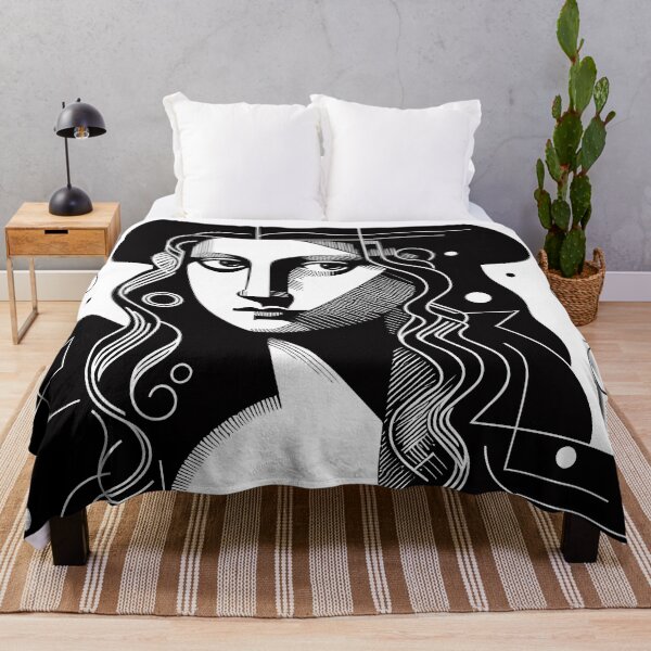 Item preview, La Joconde or abstract ancient historical woman portrait with geometric patterns and lines, in white and black designed and sold by 4Seasons.