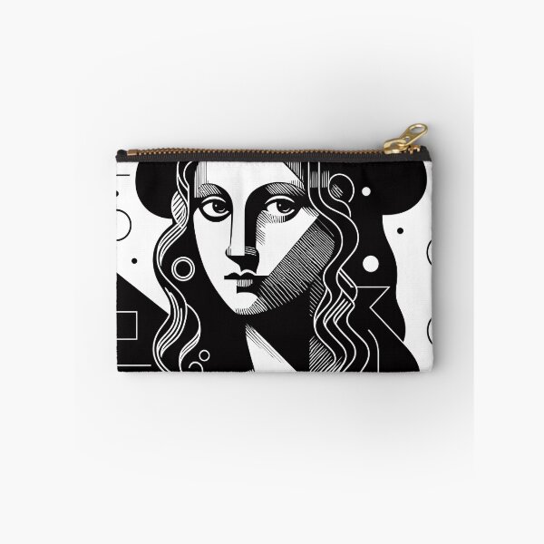Item preview, La Joconde or abstract ancient historical woman portrait with geometric patterns and lines, in white and black designed and sold by 4Seasons.
