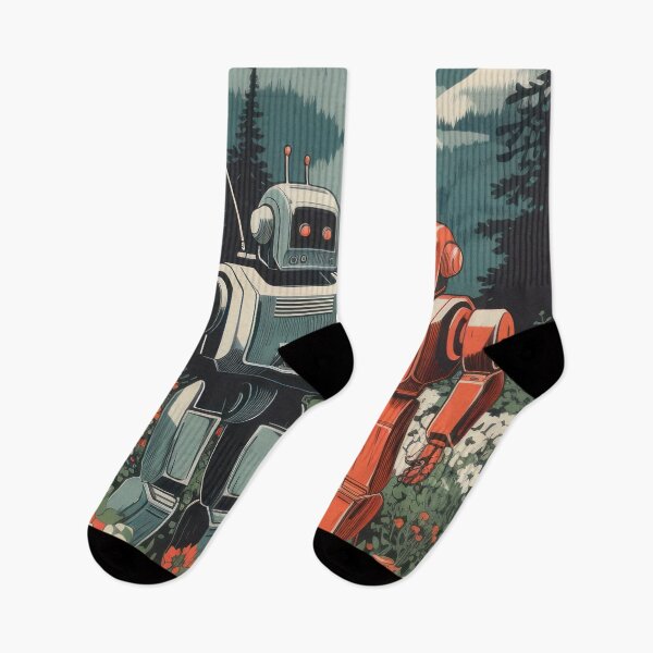 Item preview, Robots in a flower field – Retro sci-fi nature idyll designed and sold by Mauswohn.