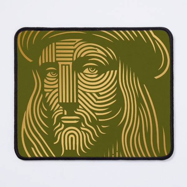 Item preview, Abstract line art portrait of Leonardo da Vinci, in gold and green designed and sold by 4Seasons.