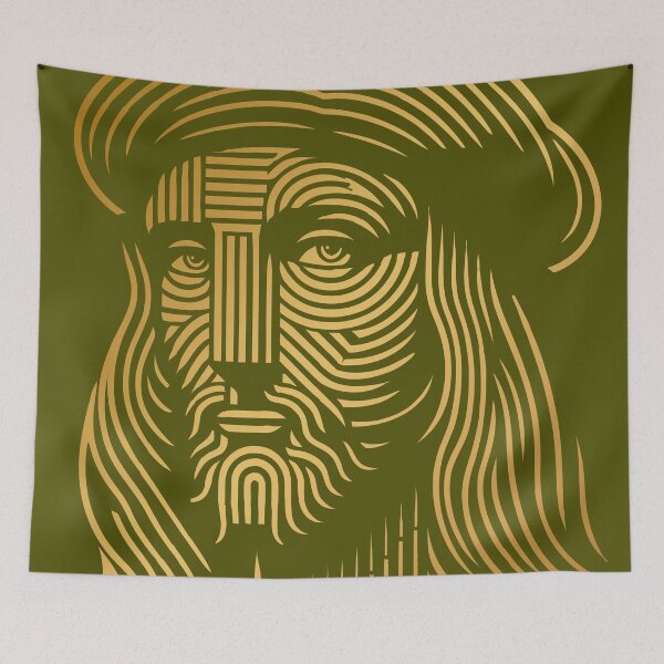 Item preview, Abstract line art portrait of Leonardo da Vinci, in gold and green designed and sold by 4Seasons.