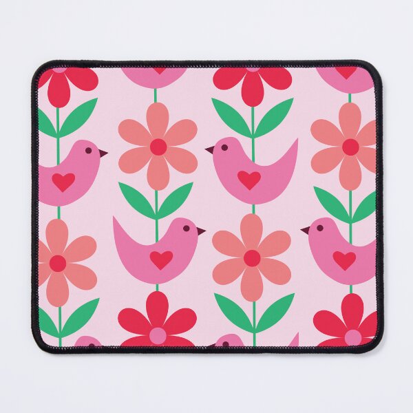 Item preview, Mid Mod Love birds with coral and red flowers on branches seamless pattern designed and sold by Yasminepatterns .