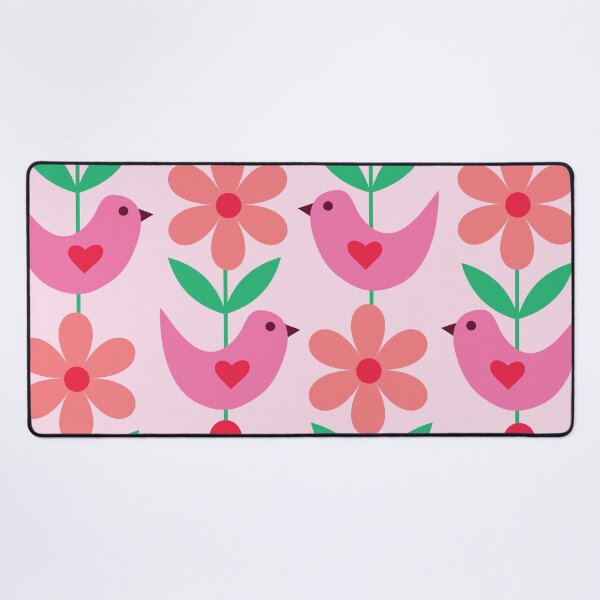 Item preview, Mid Mod Love birds with coral and red flowers on branches seamless pattern designed and sold by Yasminepatterns .