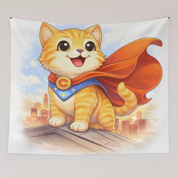 Item preview, Superhero Cat – Cute Brave Kitty with Cape | Kawaii Hero Cat Art designed and sold by Furfolkz.