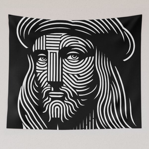 Item preview, Abstract line art portrait of Leonardo da Vinci, in black and white designed and sold by 4Seasons.