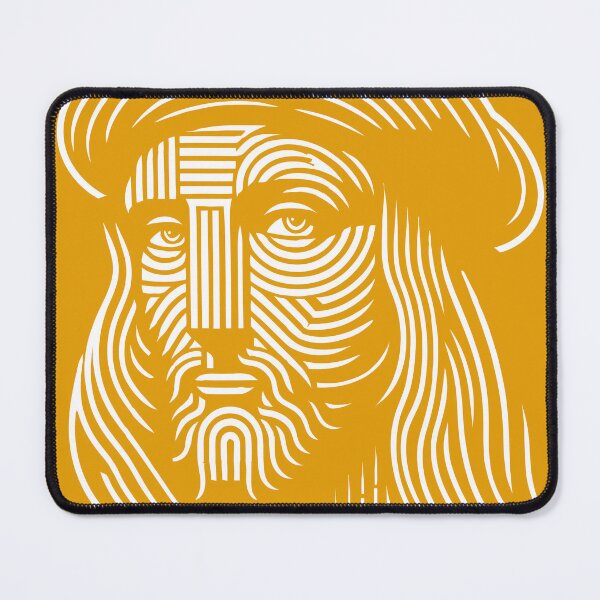 Item preview, Abstract line art portrait of Leonardo da Vinci, in white and orange designed and sold by 4Seasons.