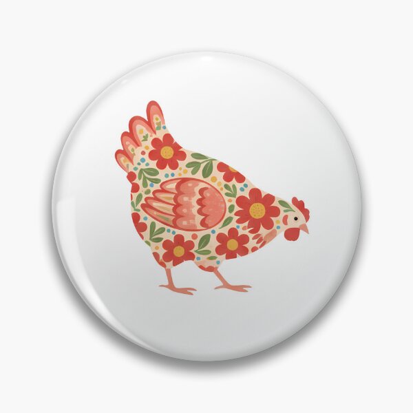 Item preview, Floral Chicken in Red and Orange – Scandinavian Folk Art by heidiannemorris © designed and sold by FOLK ART FUSION by heidiannemorris.