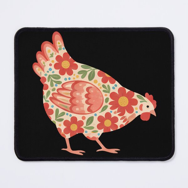 Item preview, Floral Chicken in Red and Orange – Scandinavian Folk Art by heidiannemorris © designed and sold by FOLK ART FUSION by heidiannemorris.
