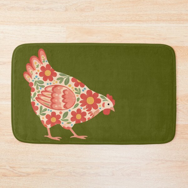 Item preview, Floral Chicken in Red and Orange – Scandinavian Folk Art by heidiannemorris © designed and sold by FOLK ART FUSION by heidiannemorris.