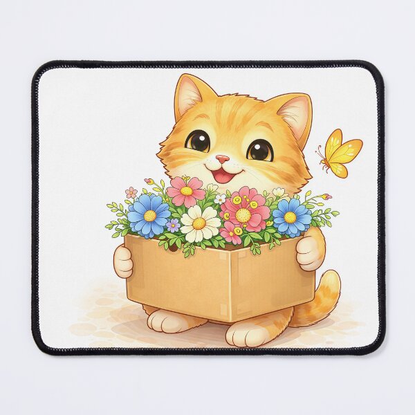Item preview, Cute Cat Holding Flower Box – Wholesome Kawaii Kitten Illustration | Floral Cat Art designed and sold by Furfolkz.