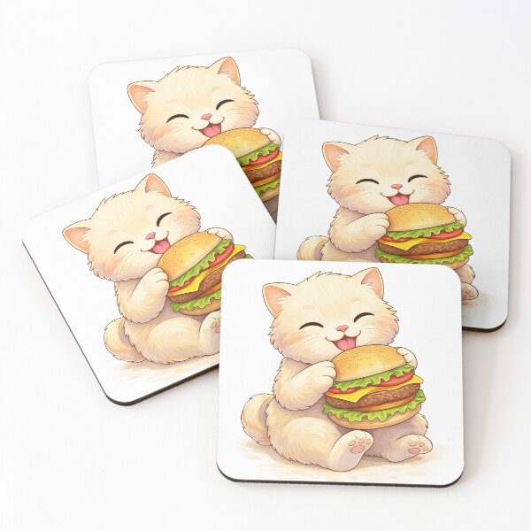 Item preview, Cute Cat Eating Burger – Kawaii Kitten Food Illustration | Funny Cat Lover Art designed and sold by Furfolkz.