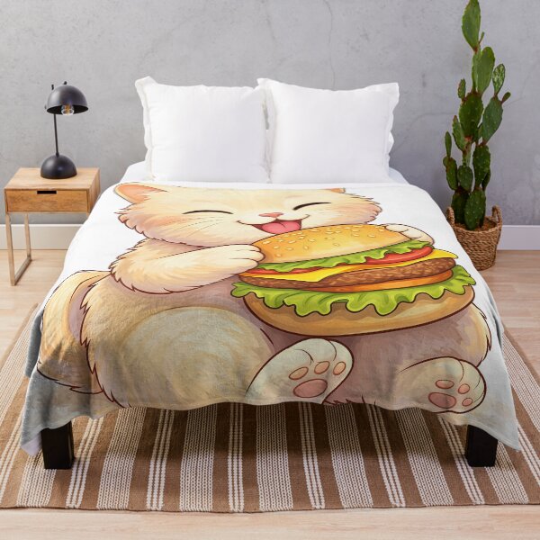 Item preview, Cute Cat Eating Burger – Kawaii Kitten Food Illustration | Funny Cat Lover Art designed and sold by Furfolkz.