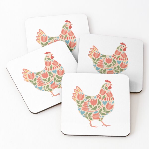 Item preview, Tulip Chicken with Blue Hearts – Scandinavian Folk Art by heidiannemorris © designed and sold by FOLK ART FUSION by heidiannemorris.