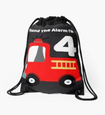 Fire Truck Sound The Alarm I'm 4! Drawstring Bag