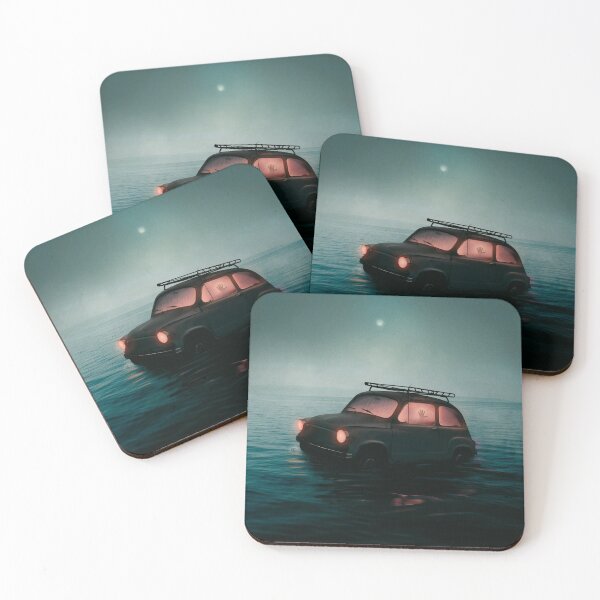 Item preview, Lone car in the ocean – Surreal night by the sea designed and sold by Mauswohn.