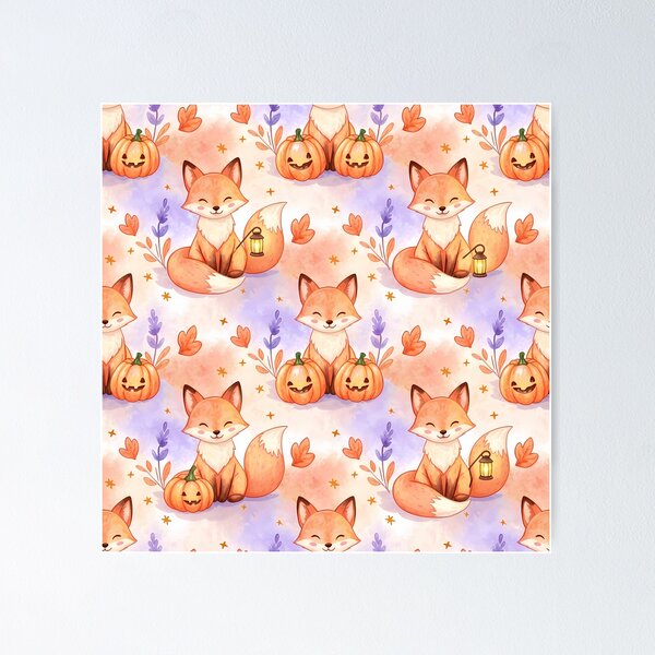Item preview, Lantern Foxes & Pumpkin Whimsy – Autumn Woodland Pattern designed and sold by meesub.