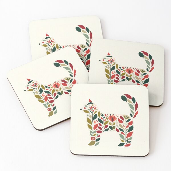 Item preview, Leaf Cat with Folk Motifs – Scandinavian Folk Art by heidiannemorris © designed and sold by FOLK ART FUSION by heidiannemorris.