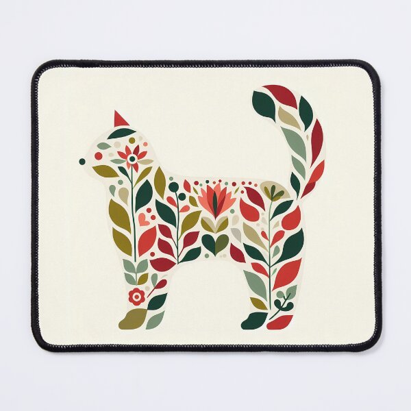 Item preview, Leaf Cat with Folk Motifs – Scandinavian Folk Art by heidiannemorris © designed and sold by FOLK ART FUSION by heidiannemorris.