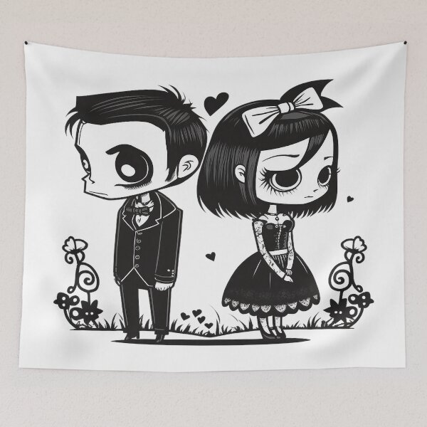 Item preview, Silent Hearts – Emo Gothic Valentine Couple designed and sold by TheInkRaven.