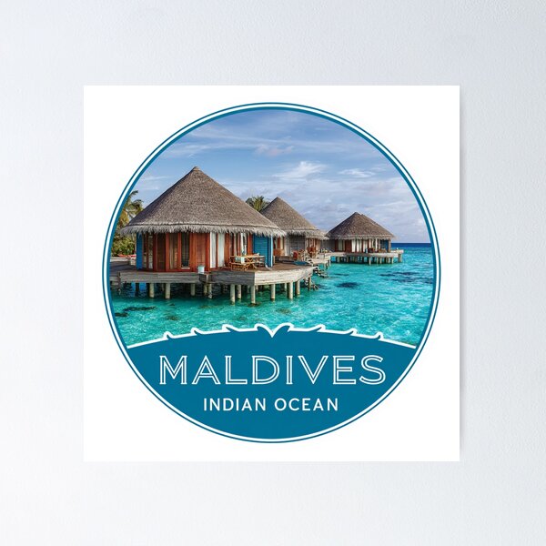 Item preview,  Maldives Indian Ocean Paradise Travel Sticker with Overwater Bungalows designed and sold by Blurbean.