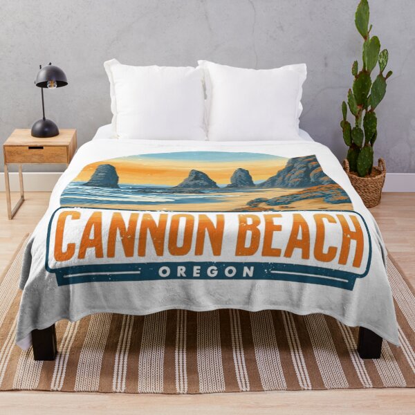 Item preview, Cannon Beach Oregon Vintage Travel Poster with Iconic Sea Stacks designed and sold by Blurbean.