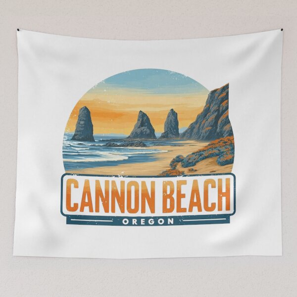 Item preview, Cannon Beach Oregon Vintage Travel Poster with Iconic Sea Stacks designed and sold by Blurbean.