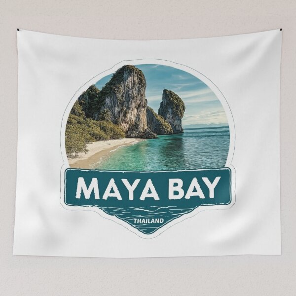 Item preview, Maya Bay Thailand Tropical Beach Paradise with Limestone Cliffs Sticker designed and sold by Blurbean.