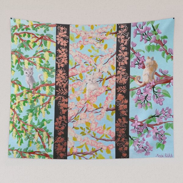 Item preview, Cats in the spings bloom tree designed and sold by "mariadreamart".