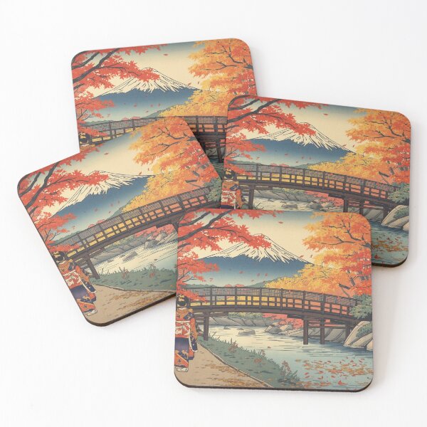 Item preview, Japanese Ukiyo-e Woodblock Print Autumn Momiji Maple Trees Red Orange Golden Foliage Edo Period Traditional Art designed and sold by Vandy Fullam.