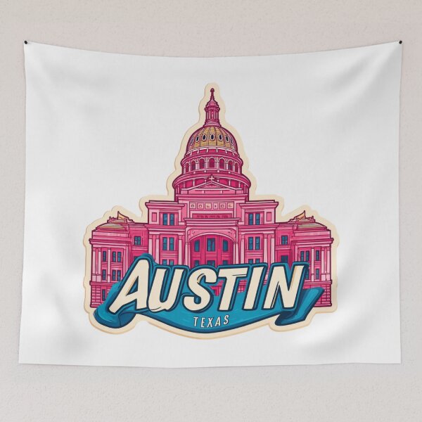 Item preview, Austin Texas State Capitol Building Pink Vintage Travel Sticker Design designed and sold by Blurbean.