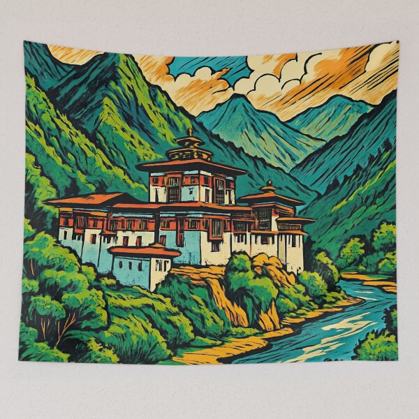 Item preview, Bhutan landscape | Comics style - Cartoon designed and sold by ComicsFactory.