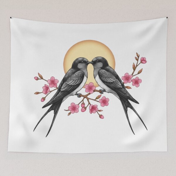 Item preview, Pair of Cherry Blossom Swallows designed and sold by CHRIST5000.