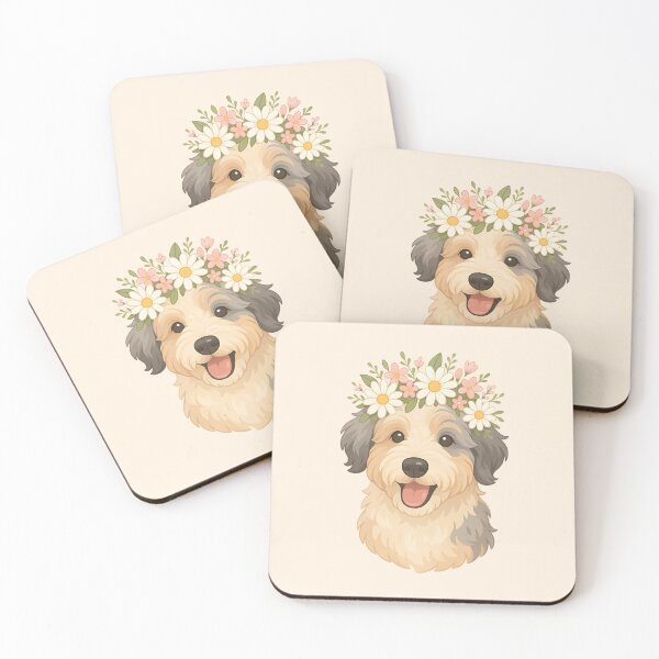 Item preview, Flower Crown Aussie Doodle - Cute Boho Floral Puppy Portrait designed and sold by Balasan.