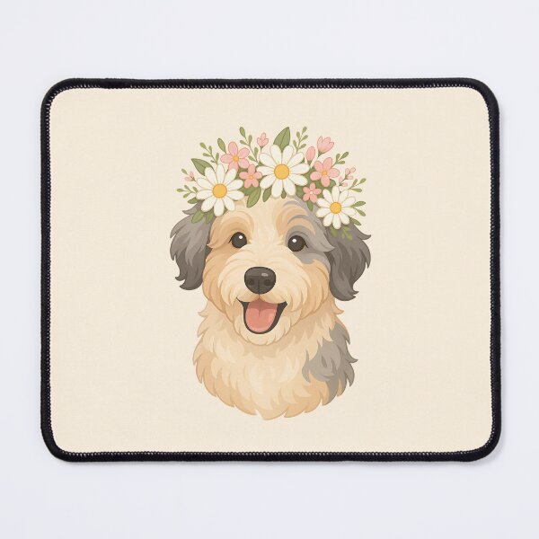 Item preview, Flower Crown Aussie Doodle - Cute Boho Floral Puppy Portrait designed and sold by Balasan.