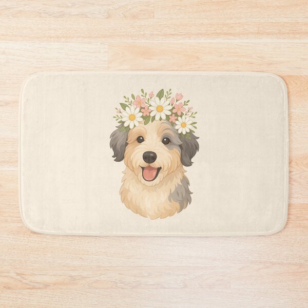 Item preview, Flower Crown Aussie Doodle - Cute Boho Floral Puppy Portrait designed and sold by Balasan.