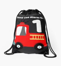 Fire Truck Sound The Alarm I'm 1! Drawstring Bag