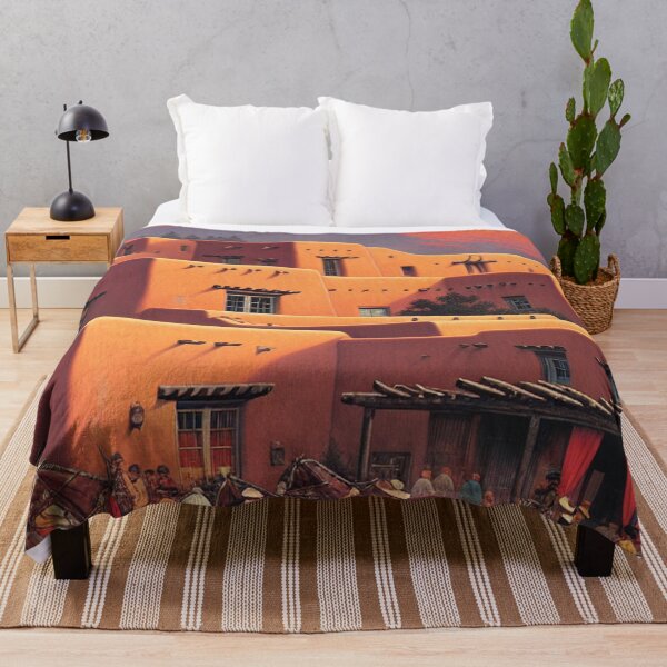 Item preview, Santa Fe New Mexico Ukiyo-e Japanese Woodblock Print Style Adobe Market Sunset Southwestern Desert Art designed and sold by Vandy Fullam.