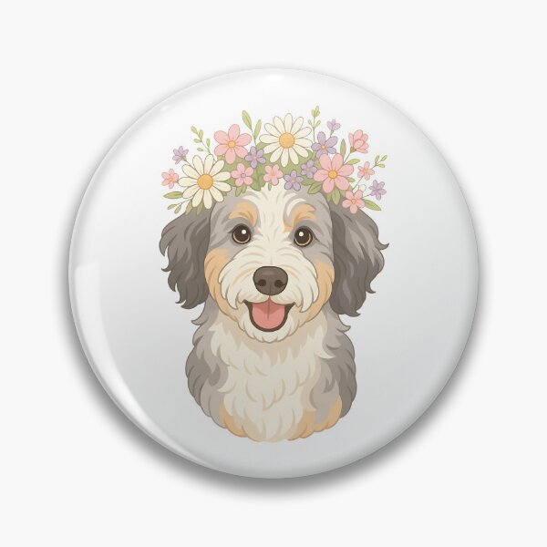 Item preview, Grey and White Sheepadoodle with Flower Crown - Spring Floral Dog designed and sold by Balasan.