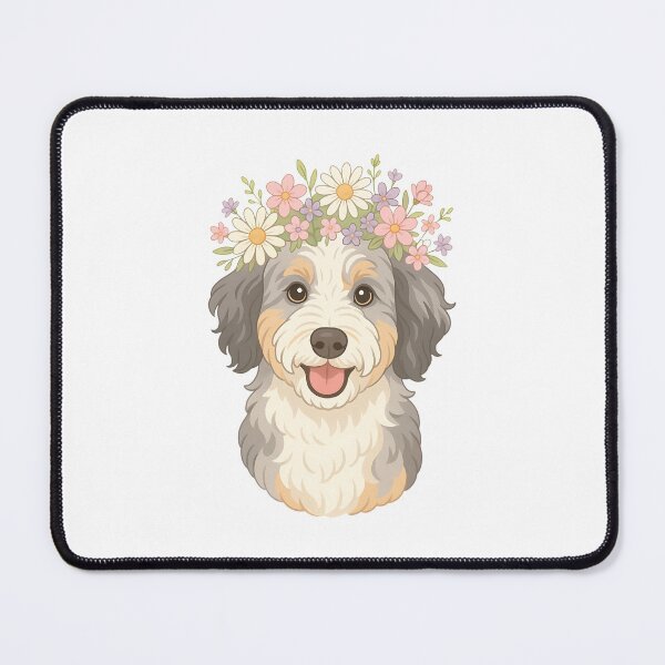 Item preview, Grey and White Sheepadoodle with Flower Crown - Spring Floral Dog designed and sold by Balasan.