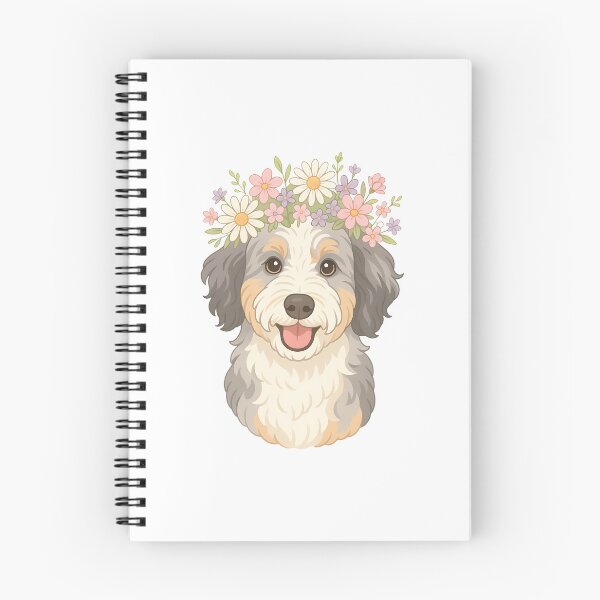 Item preview, Grey and White Sheepadoodle with Flower Crown - Spring Floral Dog designed and sold by Balasan.