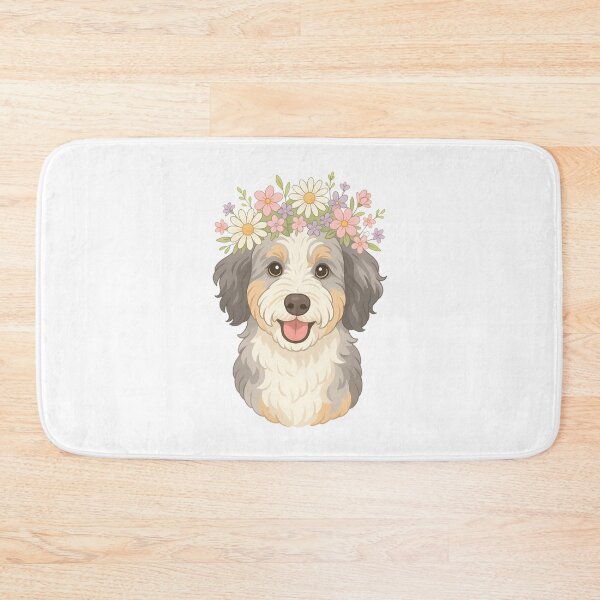 Item preview, Grey and White Sheepadoodle with Flower Crown - Spring Floral Dog designed and sold by Balasan.