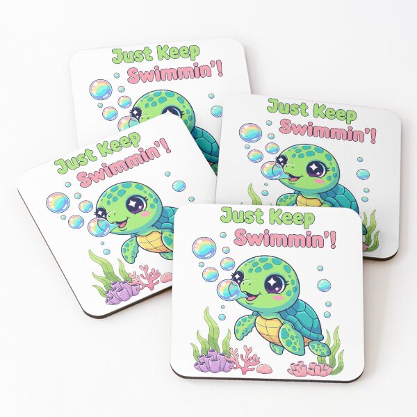 Item preview, white Just Keep Swimming Cute Baby Sea Turtle with Bubbles and Coral designed and sold by zoughlal.