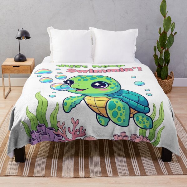 Item preview, white Just Keep Swimming Cute Baby Sea Turtle with Bubbles and Coral designed and sold by zoughlal.